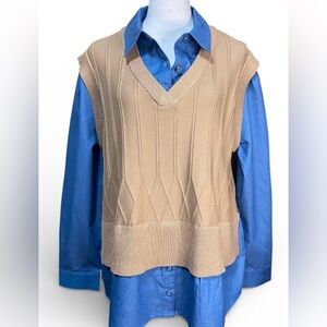 NWT Rio & Rian Plus Size 2 in 1 V-Neck Sweater Vest With Collared Shirt